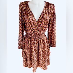 Dex  V-Neck Tiered Floral Fall Mini Dress Size Medium